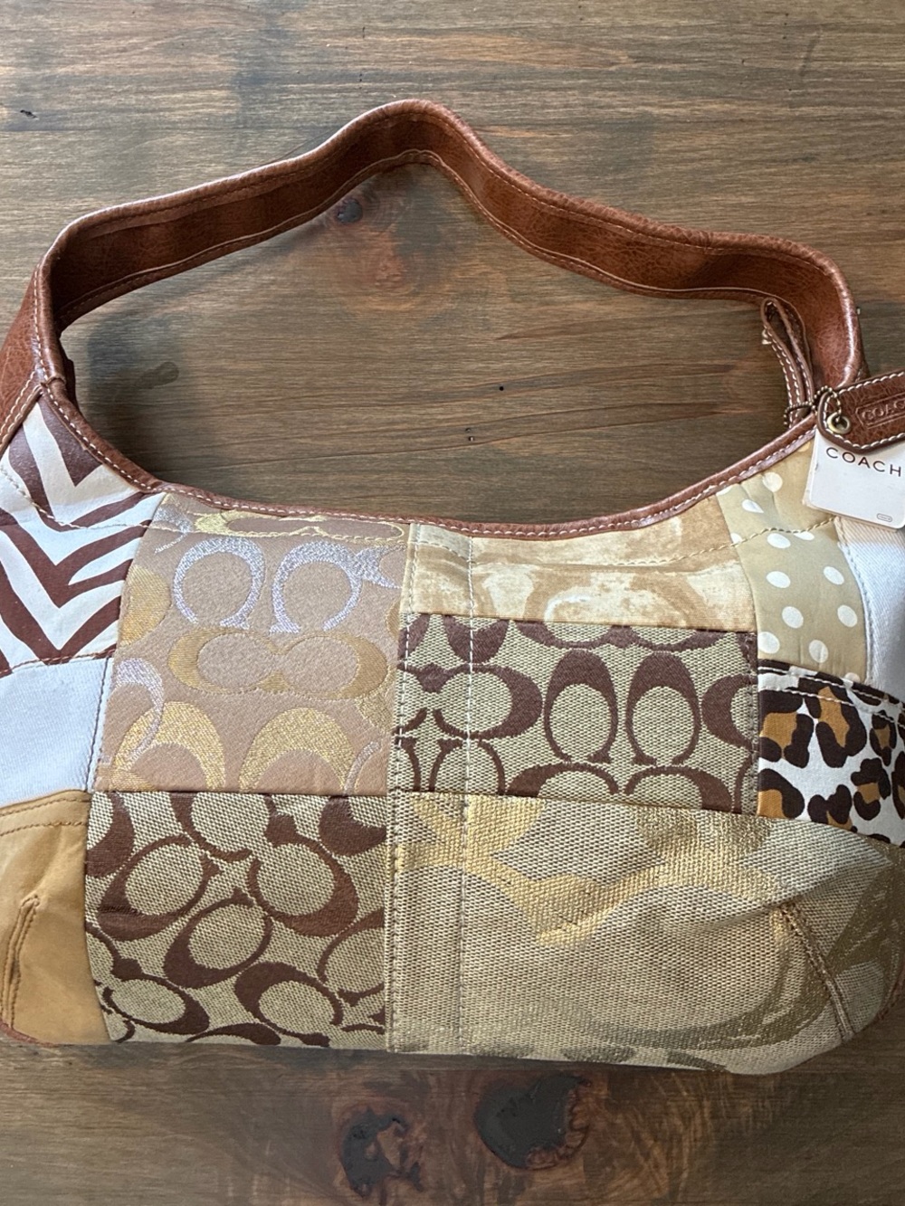 Coach Patchwork Shoulder Bag in Brown and Tan
